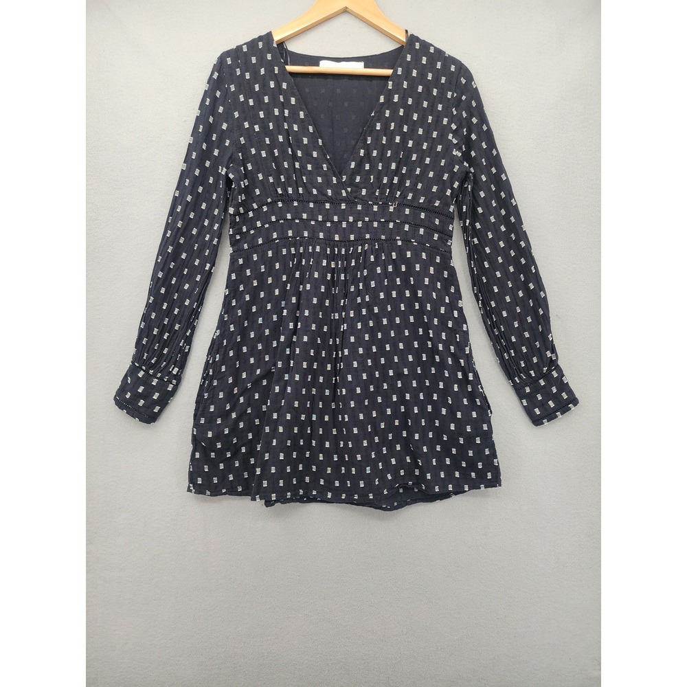 Zara Trafaluc Black White Geometric Print Cotton Mini‎ Dress Long Sleeve Boho M